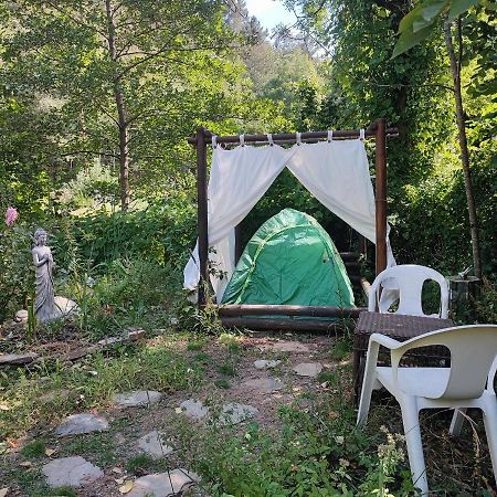 Tente Dans Gazebo Thai Dans Jardin En Bord De Riviere Saint-Andre-de-Valborgne Luaran gambar